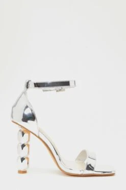 Silver Mirrored Diamante Heeled Sandal -Claasyoo Shop 00100039194 ZS