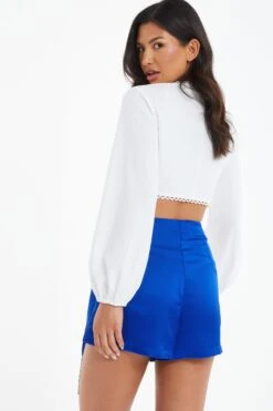 Royal Blue Wrap Satin Skort 10 Royal Blue Wrap Satin Skort -Claasyoo Shop 00100039237 XB