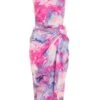 Purple Marble Ruched Midi Dress -Claasyoo Shop 00100039267 ZM