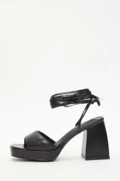 Black Lace Up Platform Heeled Sandal