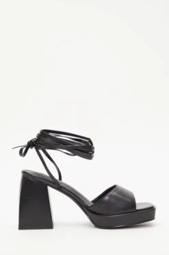 Black Lace Up Platform Heeled Sandal -Claasyoo Shop 00100039312 ZS
