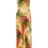 Multicoloured Satin Marble Print Midaxi Dress -Claasyoo Shop 00100039374 ZM