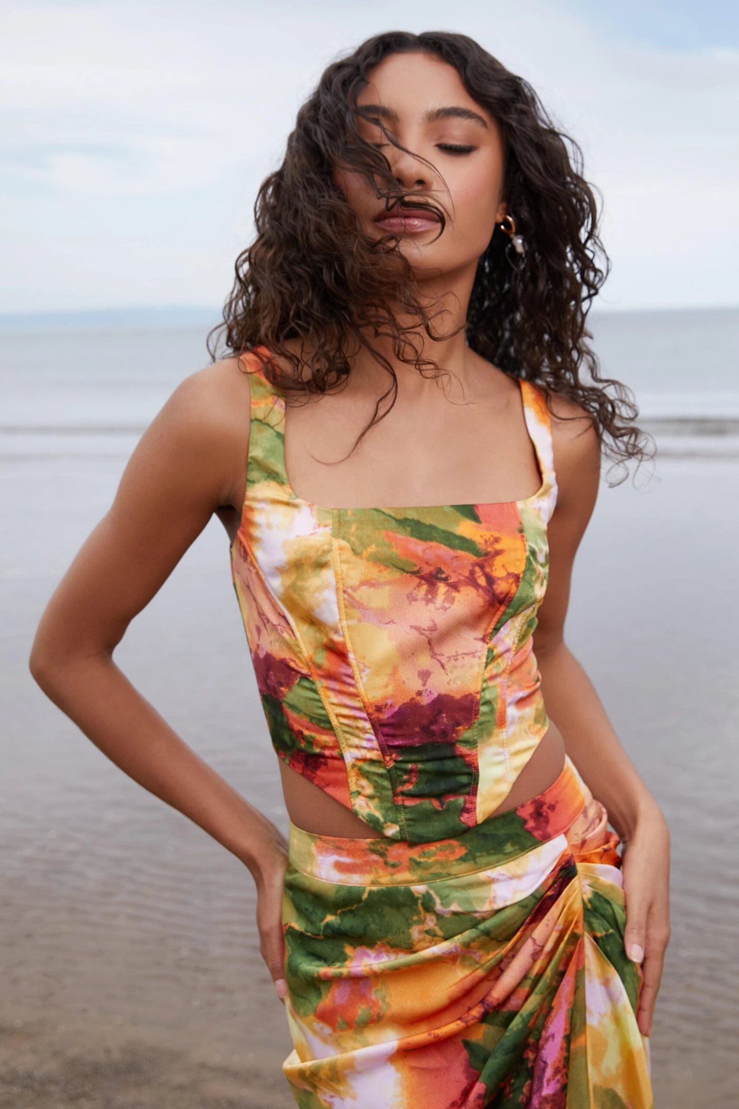 Multicoloured Marble Print Corset Crop Top 4 Multicoloured Marble Print Corset Crop Top - Image 2