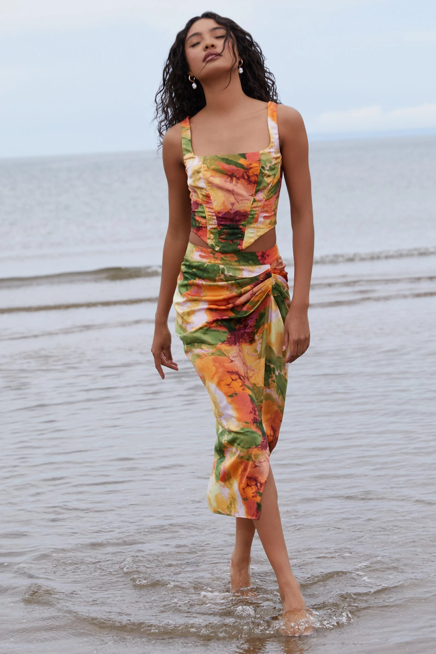 Multicoloured Marble Print Corset Crop Top 6 Multicoloured Marble Print Corset Crop Top - Image 4