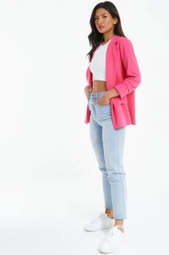 Pink Ruched Sleeve Blazer -Claasyoo Shop 00100039403 XS