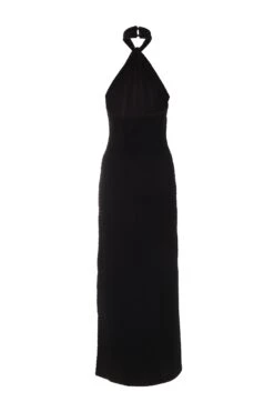 Petite Black Halterneck Textured Maxi Dress -Claasyoo Shop 00100039463 ZB