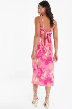 Pink Marble Tie Back Midi Dress 10 Pink Marble Tie Back Midi Dress -Claasyoo Shop 00100039473 XB