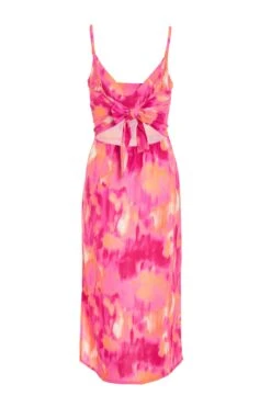 Pink Marble Tie Back Midi Dress 12 Pink Marble Tie Back Midi Dress -Claasyoo Shop 00100039473 ZB