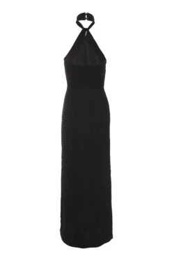 Black Halterneck Textured Maxi Dress -Claasyoo Shop 00100039495 ZB