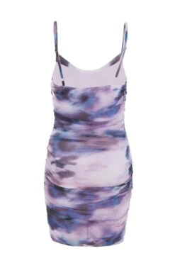 Purple Marble Print Mesh Mini Dress -Claasyoo Shop 00100039609 ZB