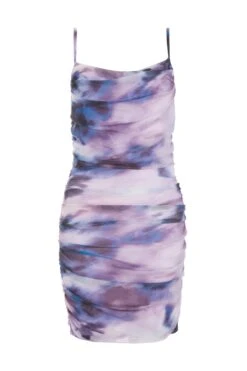 Purple Marble Print Mesh Mini Dress