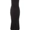 Black Frill Hem Bodycon Midi Dress -Claasyoo Shop 00100039610 ZM