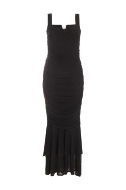 Black Frill Hem Bodycon Midi Dress