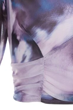 Purple Marble Print Mesh Crop Top -Claasyoo Shop 00100039614 ZS