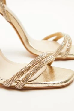 Gold Diamante Clear Heeled Sandals -Claasyoo Shop 00100039710 ZB