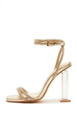 Gold Diamante Clear Heeled Sandals