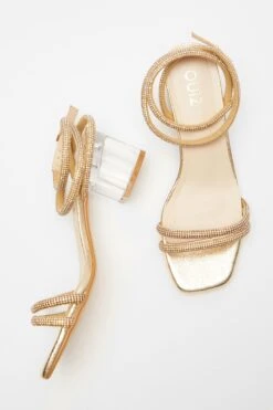 Gold Diamante Clear Low Heeled Sandals -Claasyoo Shop 00100039711 XS