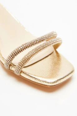 Gold Diamante Clear Low Heeled Sandals -Claasyoo Shop 00100039711 ZB