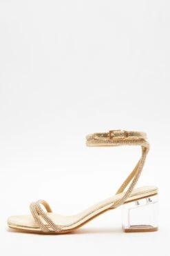 Gold Diamante Clear Low Heeled Sandals