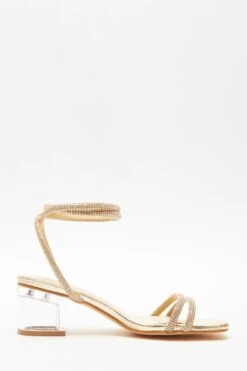 Gold Diamante Clear Low Heeled Sandals -Claasyoo Shop 00100039711 ZS
