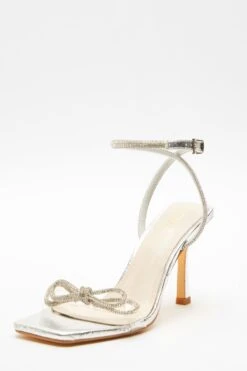Silver Bow Heeled Sandals -Claasyoo Shop 00100039712 XB