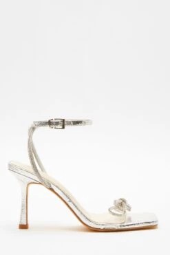 Silver Bow Heeled Sandals -Claasyoo Shop 00100039712 XM