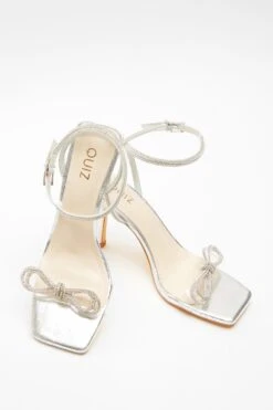 Silver Bow Heeled Sandals -Claasyoo Shop 00100039712 XS