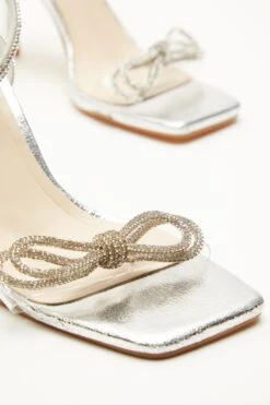 Silver Bow Heeled Sandals -Claasyoo Shop 00100039712 ZB