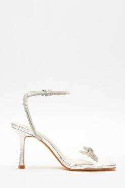Silver Bow Heeled Sandals -Claasyoo Shop 00100039712 ZS