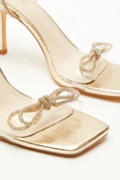 Gold Bow Heeled Sandals -Claasyoo Shop 00100039713 ZB