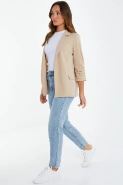 Stone Ruched Sleeve Blazer -Claasyoo Shop 00100039719 XS