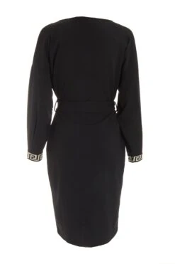 Black Geometric Trim Wrap Mini Dress -Claasyoo Shop 00100039773 ZB