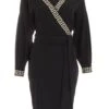 Black Geometric Trim Wrap Mini Dress -Claasyoo Shop 00100039773 ZM